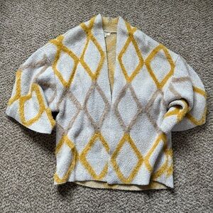 Yellow and Gray Geometric Patterned Cardigan